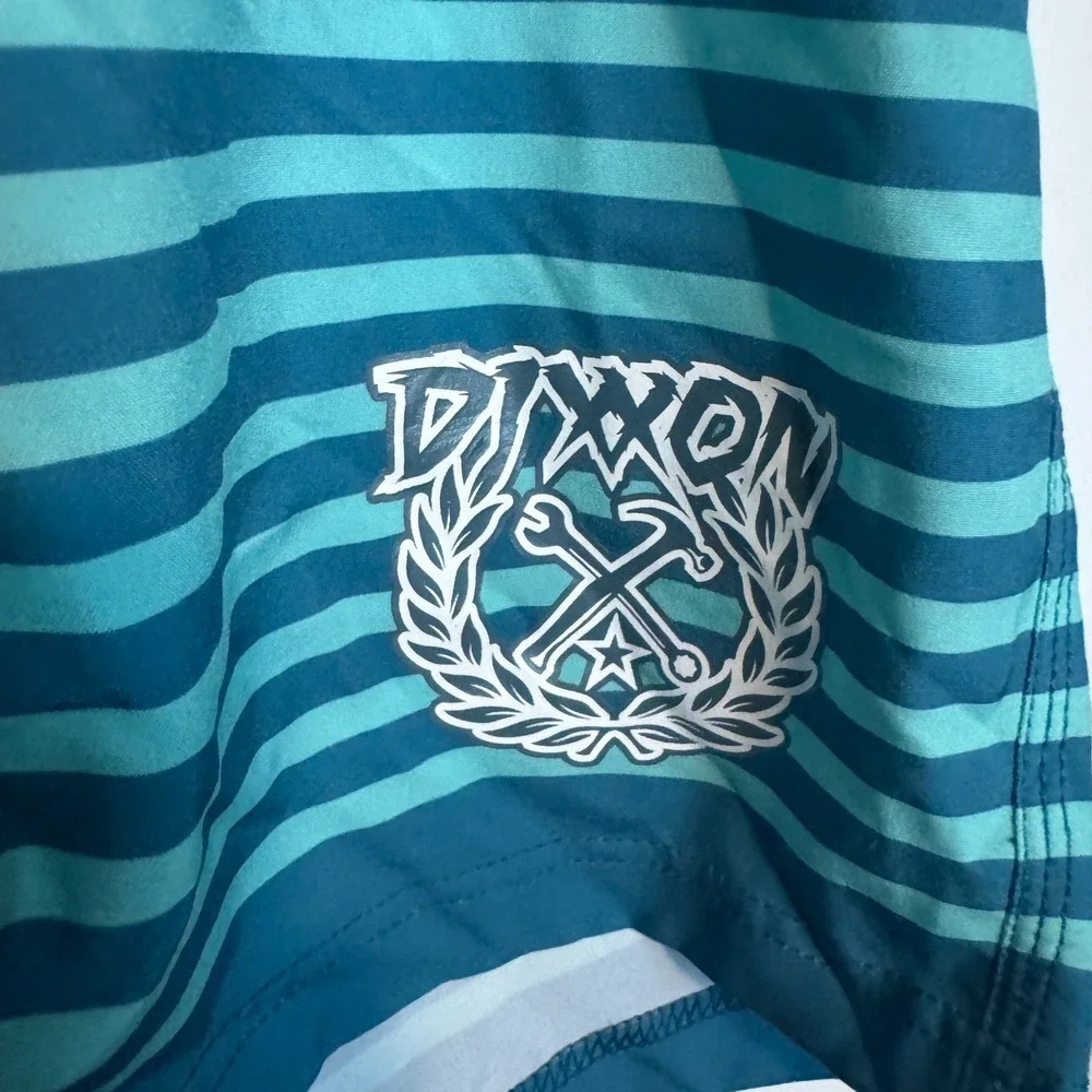 Dixxon Board Shorts Mens 38 Blue Teal Striped Swim Trunks Bathing Suit Beach
